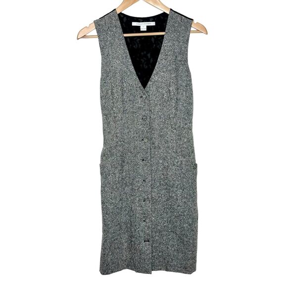 Diane von Furstenberg Gilet Dress Lace Black Tweed Women’s 4 Sleeveless - Picture 1 of 11